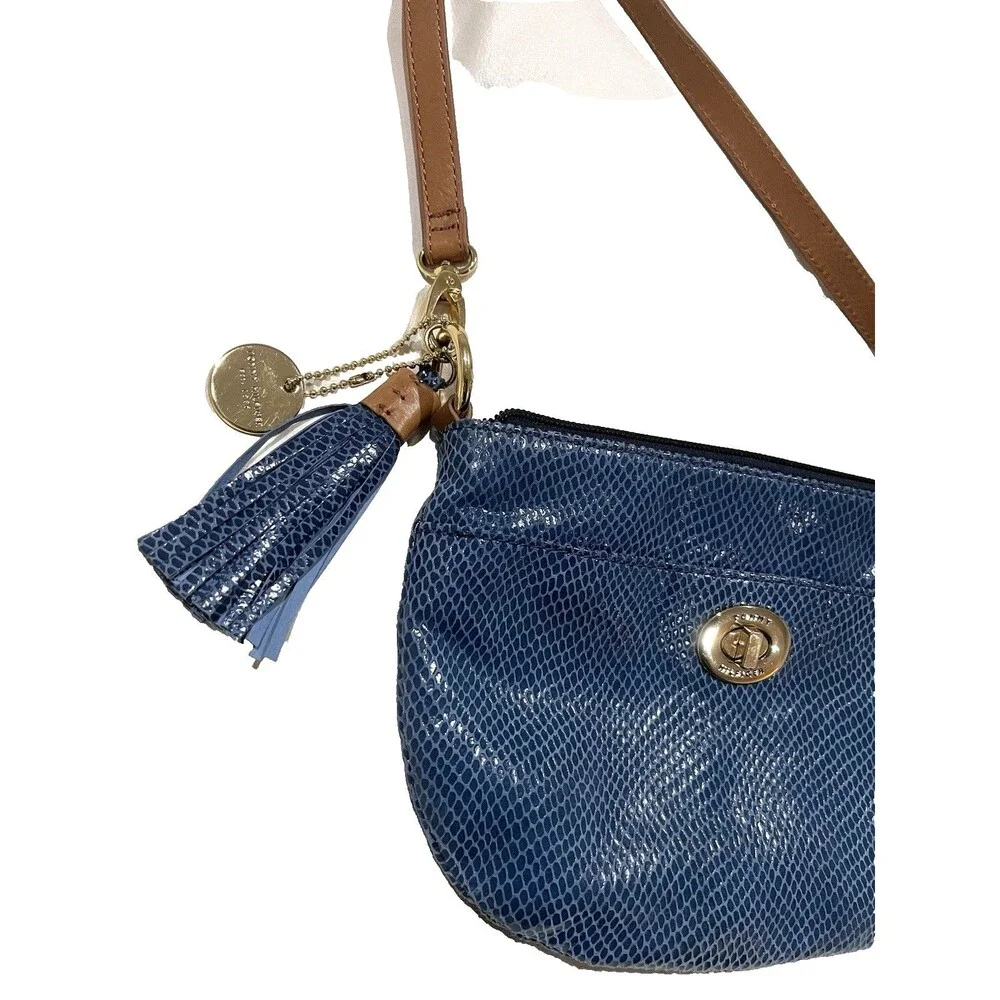 Vintage 80s Faux Snakeskin Tommy Hilfiger Crossbody Bag Blue Gold 9.5 In Tassel